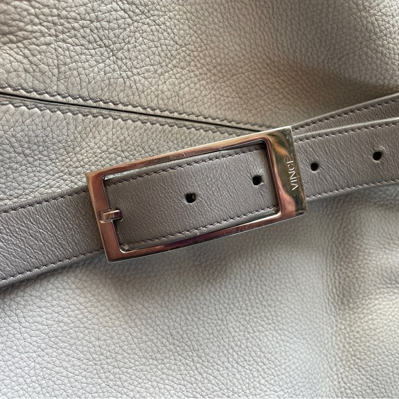 Vince Light Gray Leather Top Handle Tote Purse Satchel Bucket Bag - Picture 7 of 11